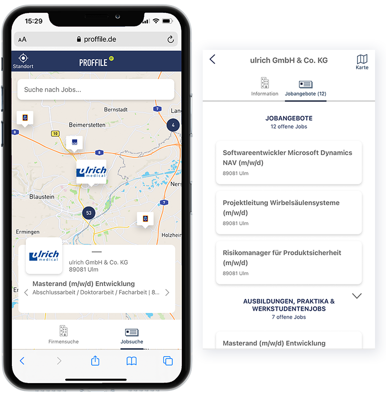PROFFILE Maps Stellenanzeigen auf der digitalen Karte PROFFILE Maps Stellenanzeigen