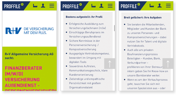 Mobile Handyansicht einer Landingpage für Stellenanzeige Mockup mobile Handyansicht einer Stellenanzeige