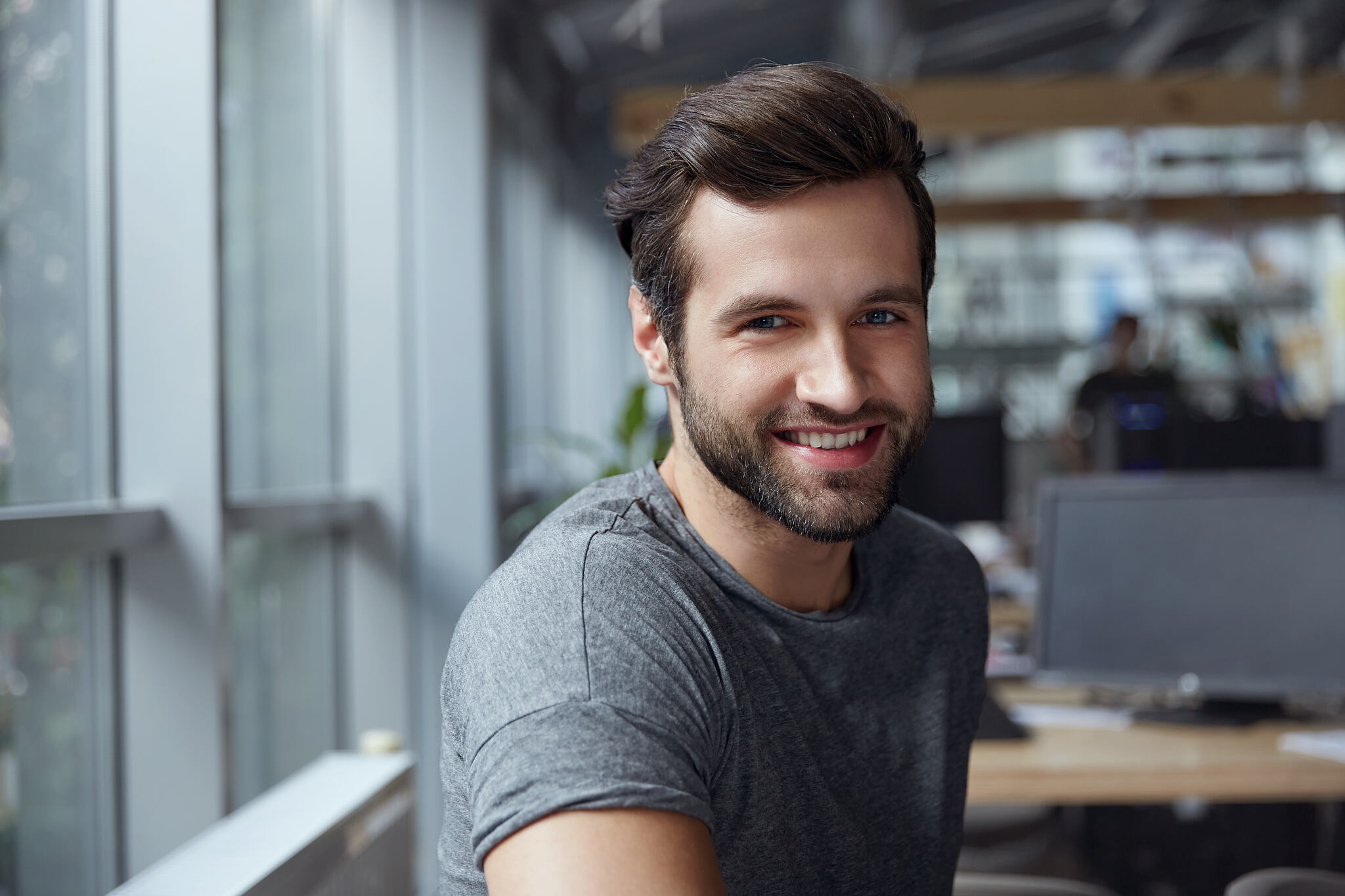 Smiling,Handsome,Bearded,Caucasian,Businessman,Looking,At,Camera.,Concept,Of