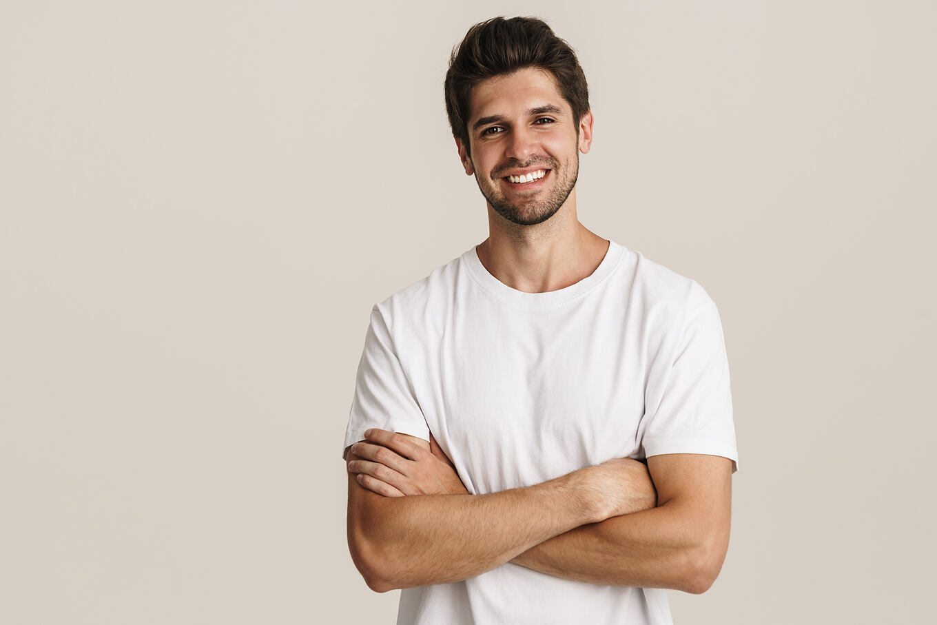 Portrait,Of,Cheerful,Handsome,Man,Smiling,And,Looking,At,Camera